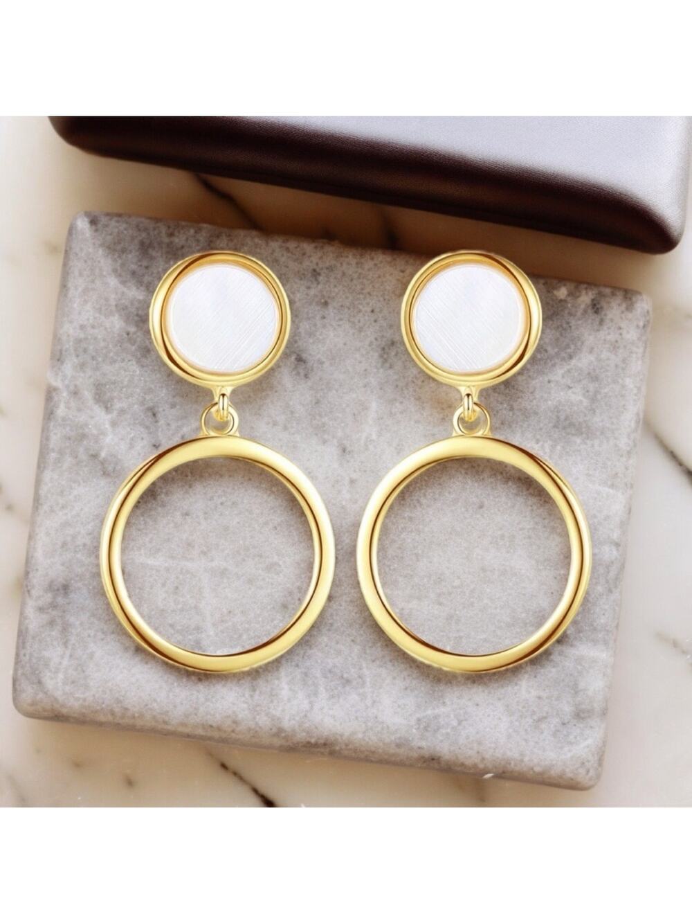 NEW 18K gold plated over 925 Sterling Silver drop hoop earrings jewelry B5A